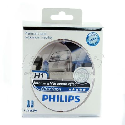 Лампы "PHILIPS" 12v H1 55W (P14,5s) White Vision +W5W (Белы свет) комп. 2шт. — основное фото